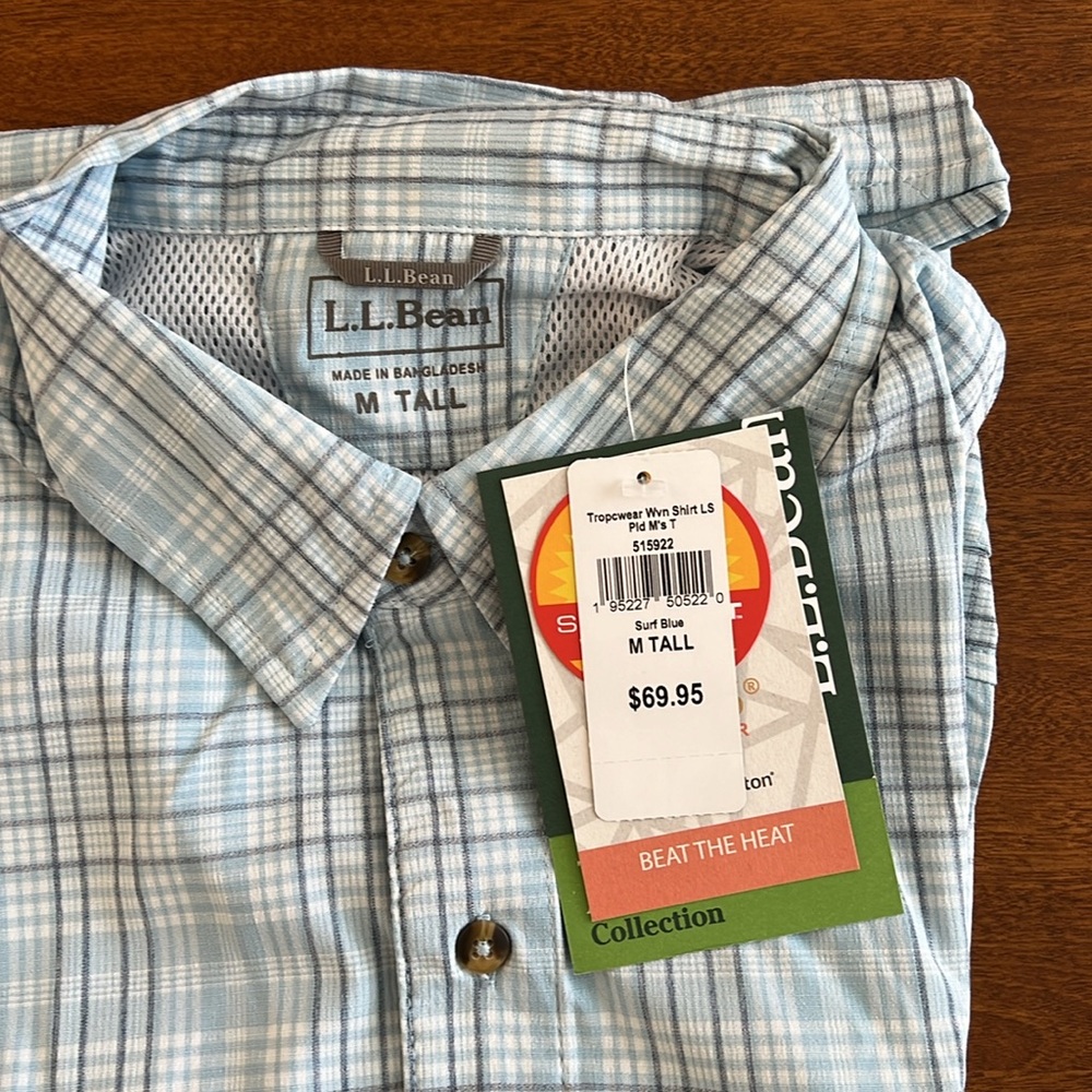 L.L. Bean Tropicwear Long Sleeve Shirt, size Medium Tall - Picture 6 of 8